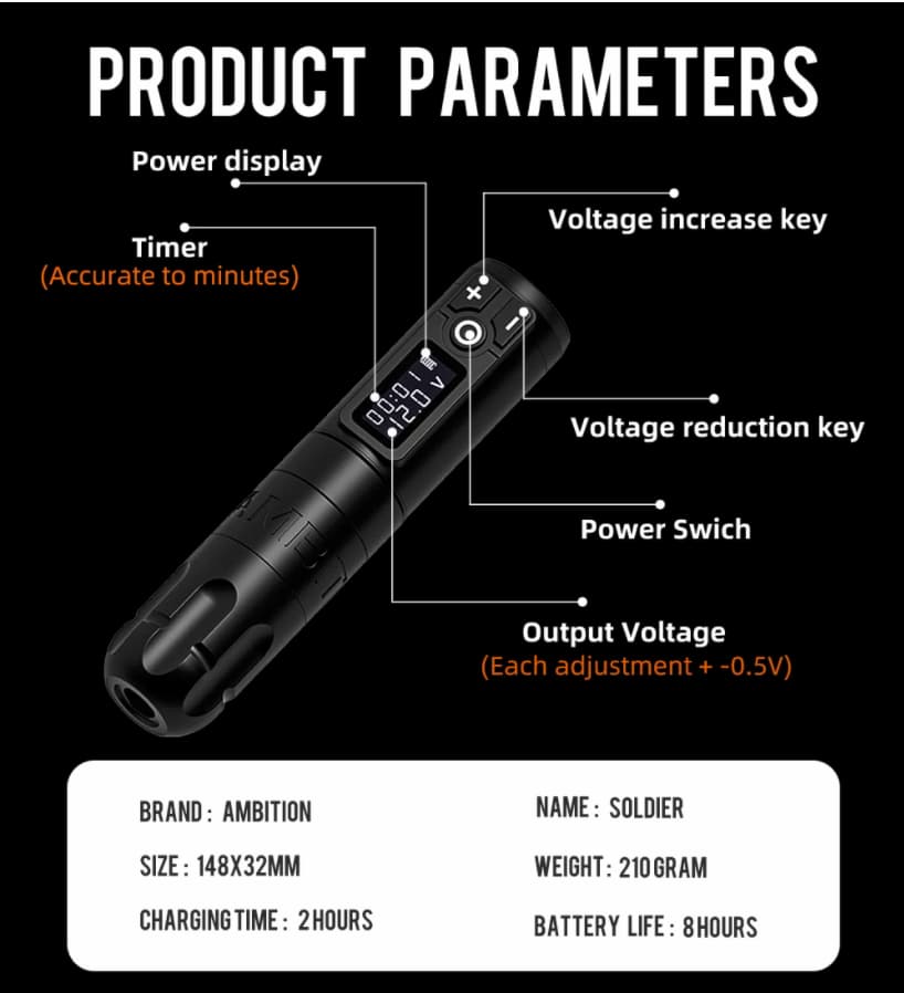 Características Ambition Soldier mejores máquinas de tatuar inalámbricas económicas