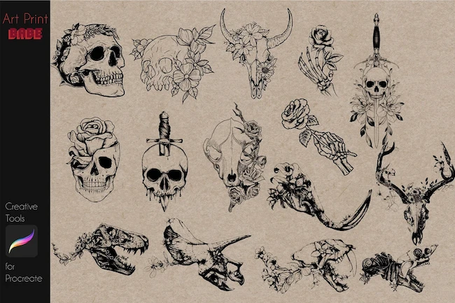 Mejores pinceles de cráneos calaveras para tattoos para Procreate