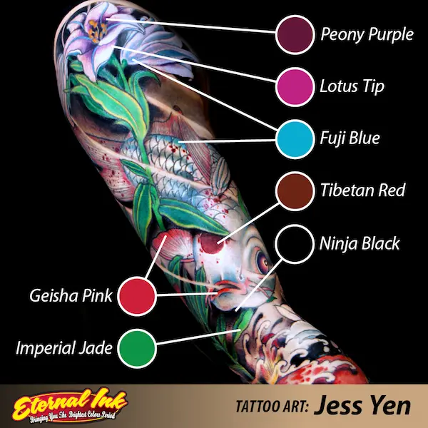 Ejemplo tatuaje pez koi con mejores tintas a color (Eternal ink)