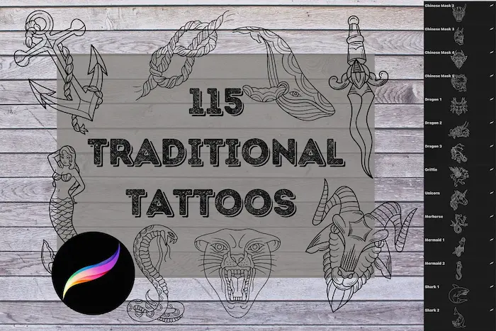 Mejores pinceles tattoos procreate old school tradi