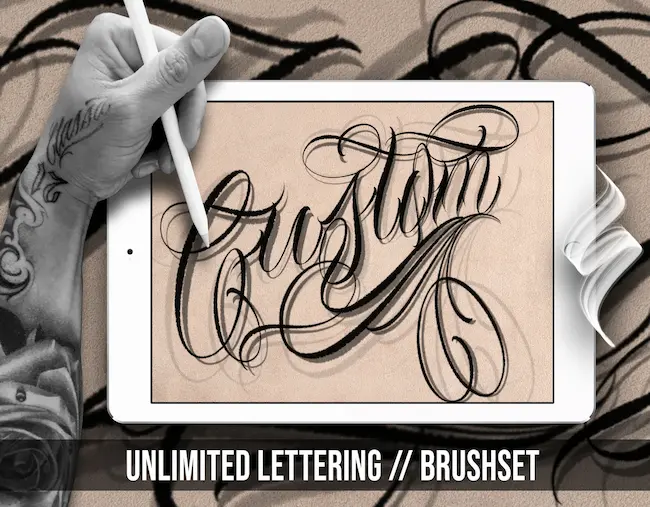 Unlimited Lettering Tattoo Brushes Pack para Procreate